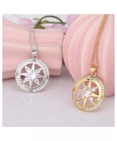 Mothers Day Gifts Compass Necklace: S925 Sterling Silver Engraved "I'd Be Lost Without You” Gold Disc Pendant Necklaces Weddi...