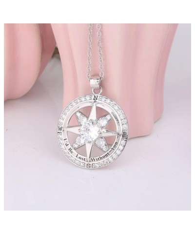 Mothers Day Gifts Compass Necklace: S925 Sterling Silver Engraved "I'd Be Lost Without You” Gold Disc Pendant Necklaces Weddi...