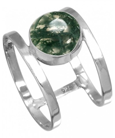 925 Sterling Silver Statement Ring for Women 10 MM Round Gemstone Handmade Jewelry for Gift (99140_R) Moss Agate $14.80 Rings