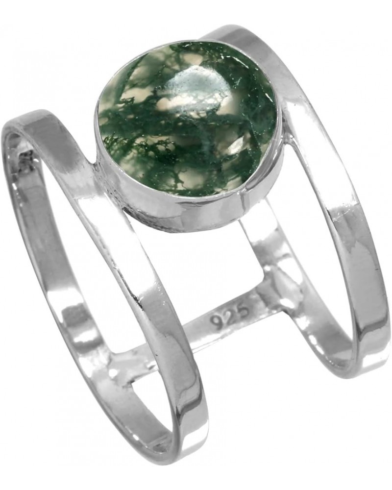 925 Sterling Silver Statement Ring for Women 10 MM Round Gemstone Handmade Jewelry for Gift (99140_R) Moss Agate $14.80 Rings