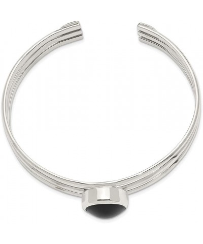 Sterling Silver Polished Onyx Three Strand Cuff Bracelet for Women $72.83 Bracelets