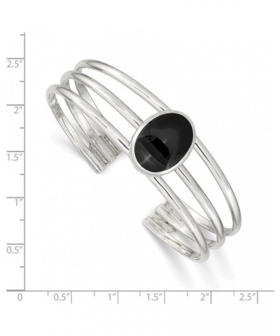 Sterling Silver Polished Onyx Three Strand Cuff Bracelet for Women $72.83 Bracelets