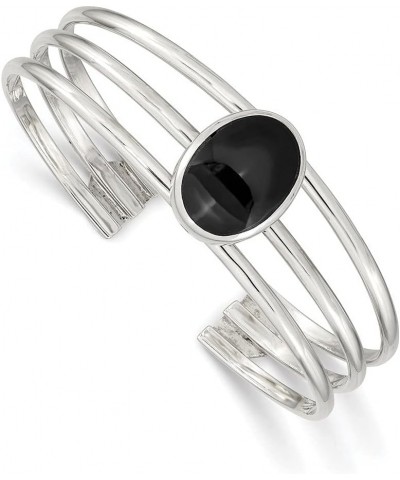 Sterling Silver Polished Onyx Three Strand Cuff Bracelet for Women $72.83 Bracelets