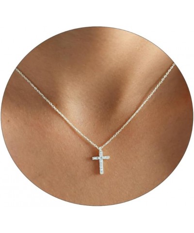 Dainty Cross Necklace for Women 14K Gold Plated Cross Pendant Necklaces Tiny Sideways Cross CZ Diamond Nekclace Delicate Ever...