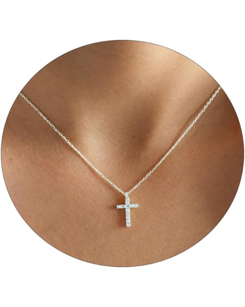 Dainty Cross Necklace for Women 14K Gold Plated Cross Pendant Necklaces Tiny Sideways Cross CZ Diamond Nekclace Delicate Ever...