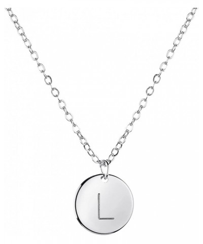 Silver Initial Necklace Initial Disc Necklace Bridesmaid Jewelry Gift for Her L $12.26 Necklaces