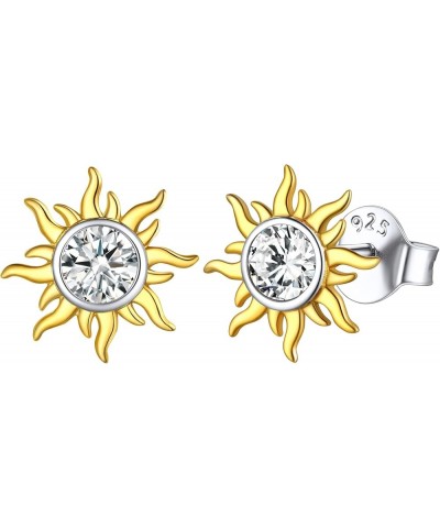 925 Sterling Silver Dainty Small Round Birthstone Sun Stud Earrings for Women Teen Girls (with Gift Box) 04. April - Diamond ...