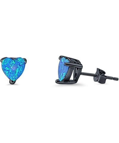 7mm Heart Solitaire Stud Earrings 925 Sterling Silver Created Opal Black Tone, Lab Blue Opal $11.34 Earrings