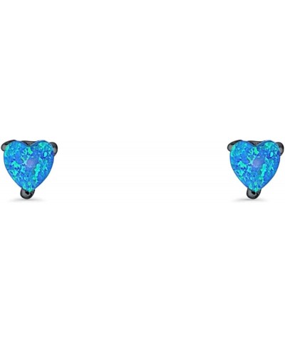 7mm Heart Solitaire Stud Earrings 925 Sterling Silver Created Opal Black Tone, Lab Blue Opal $11.34 Earrings