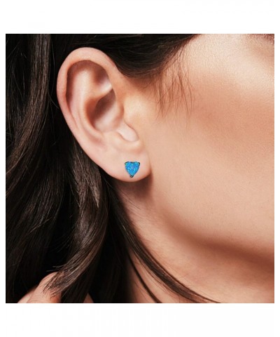 7mm Heart Solitaire Stud Earrings 925 Sterling Silver Created Opal Black Tone, Lab Blue Opal $11.34 Earrings