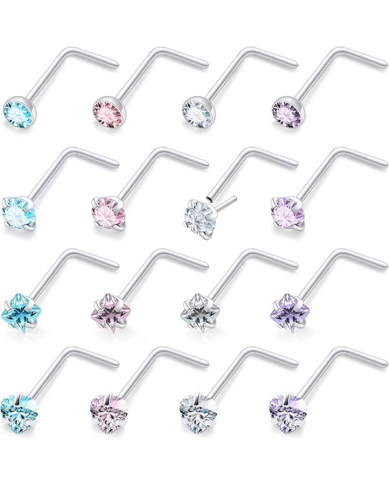 20G Push in Theadless Nose Rings Studs Surgical Steel Hypoallergenic Nose Rings Studs Piercing Jewelry for Women Men Diamond ...