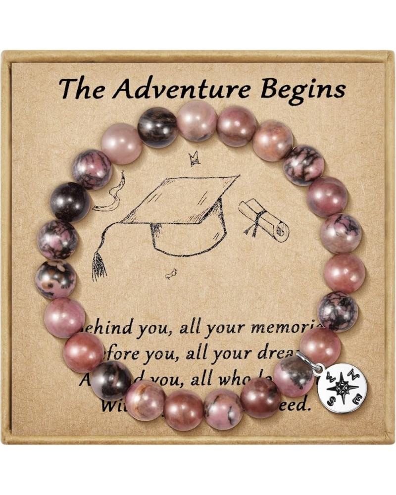 Teacher Appreciation Gifts for Women, Graduation Gift for Him Her, Natural Stone Bracelets, Class of 2024 The Adventure Begin...