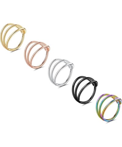 5 Pcs 20G 18G 16G Nose Rings Hoop Set Double Triple 316L Surgical Steel Nose Hoop Helix Septum Piercing Cartilage Hoop for Wo...