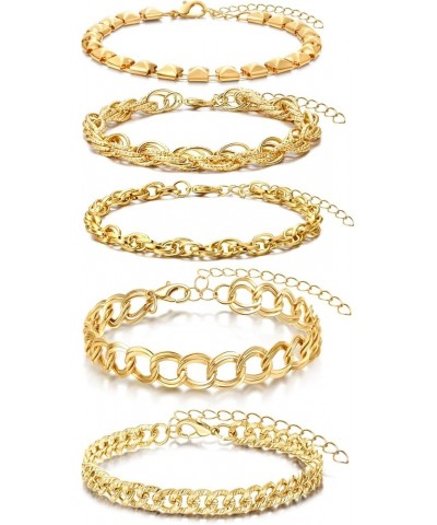 5Pcs Gold Chain Bracelets Set for Women 14K Gold/Silver Plated Link Chain Bracelets for Women Trendy Gold Stackable Bracelets...