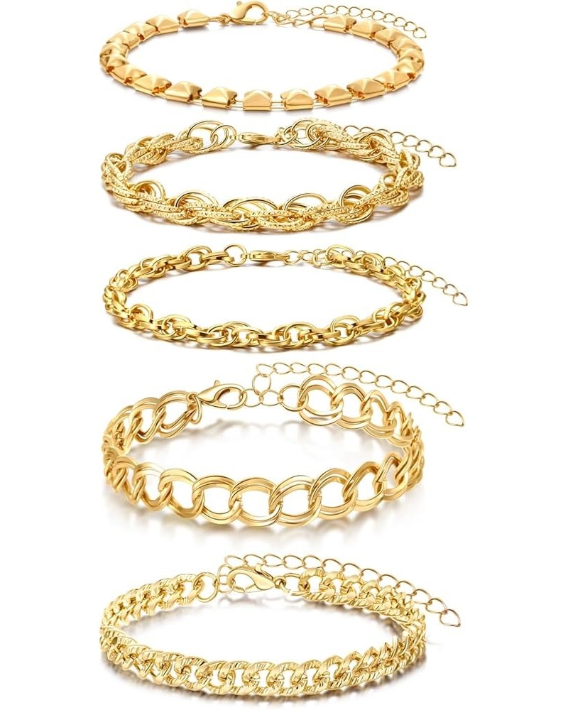 5Pcs Gold Chain Bracelets Set for Women 14K Gold/Silver Plated Link Chain Bracelets for Women Trendy Gold Stackable Bracelets...