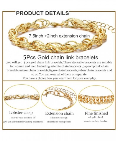 5Pcs Gold Chain Bracelets Set for Women 14K Gold/Silver Plated Link Chain Bracelets for Women Trendy Gold Stackable Bracelets...