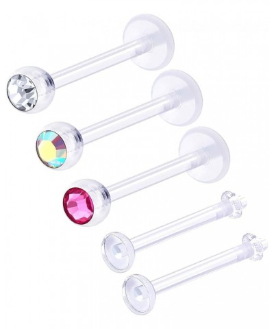 5Pcs Retainer Bioflex Flexible Clear 16g Labret Studs Piercing Jewelry Cartilage Monroe 3mm Crystal Ball More Choices A02-Ros...