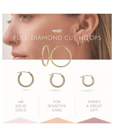 14k Diamond Cut Gold Hoop Earrings, 2-mm, Hypoallergenic, Round Click Top Closure Hoops for Pierced Ears 20mm $43.12 Earrings