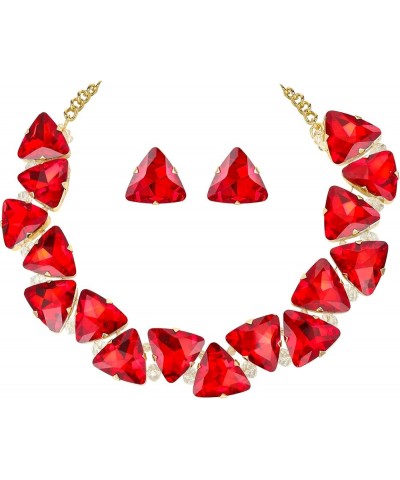 Art Deco Sparkly Triangle Statement Necklace Earrings Set for Women Sapphire Color Gold-Tone $13.16 Jewelry Sets