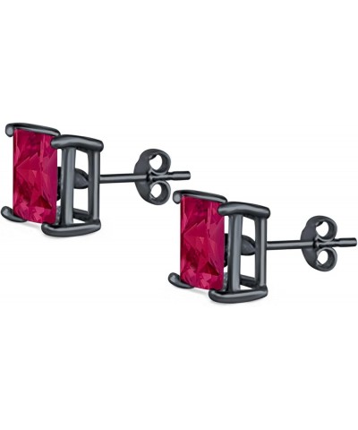 Solitaire Stud Earrings Princess Cut Simulated Cubic Zirconia 925 Sterling Silver (4mm-10mm) Black Tone, Simulated Ruby CZ 10...