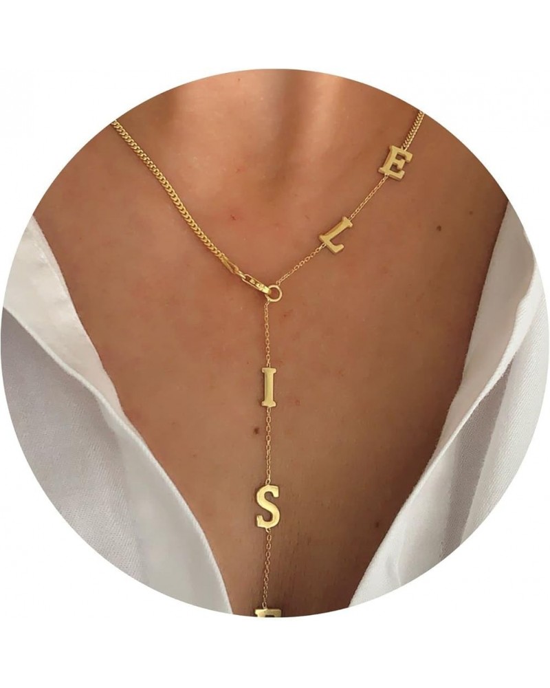 Custom Name Necklace - Lariat Necklace, Long Y Necklace, Sideway Initial Necklace, Drop Necklace, Long Necklace Gold, Persona...