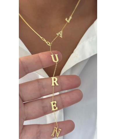 Custom Name Necklace - Lariat Necklace, Long Y Necklace, Sideway Initial Necklace, Drop Necklace, Long Necklace Gold, Persona...