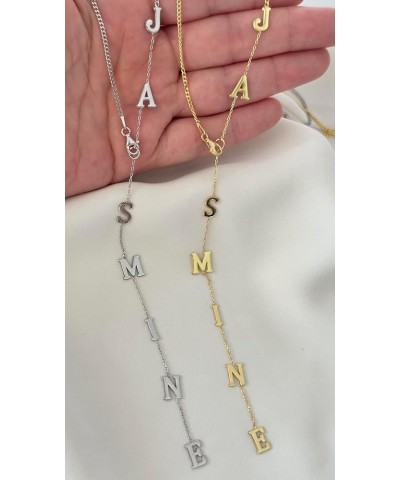 Custom Name Necklace - Lariat Necklace, Long Y Necklace, Sideway Initial Necklace, Drop Necklace, Long Necklace Gold, Persona...