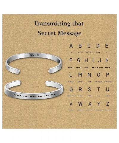 Stainless Steel Inspirational Morse Code Cuff Bangle Bracelets Message Card Gift for Her Women Girls Engraved Mantra Secret M...