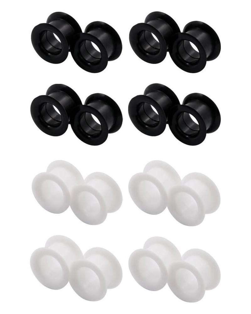 16PCS Black and White Silicone Gauges Plugs Double Flared Ear Tunnels Expander Stretchers Piercing Size 2g to 1 inch Thick Si...