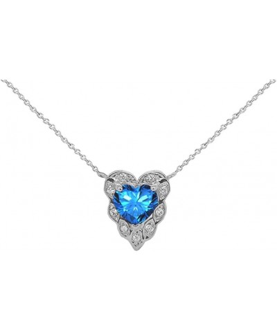 Fine Sterling Silver Diamond Heart-Shaped Personalized Genuine Birthstone Necklace Blue Topaz 16.0 Inches $26.99 Necklaces