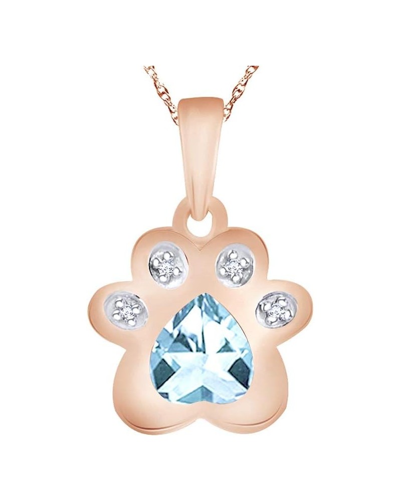 Heart & Round Cut Simulated Birthstone & White Natural Diamond Accent Paw Print Pendant Necklace Along With 18" Silver Chain ...