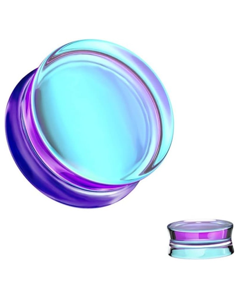 Aurora Borealis Double Saddle Glass Ear Gauges 10MM - 00 GAUGE Purple AB $8.63 Body Jewelry