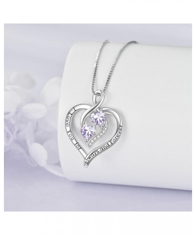 Forever Love Heart Birthstone Necklaces for Women 925 Sterling Silver Women Pendant Necklace, Mother's Day Birthday Anniversa...