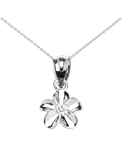 Flower Collection Delicate 14k White Gold Hawaiian Plumeria White CZ Charm Pendant Necklace 22.0 Inches $109.19 Necklaces