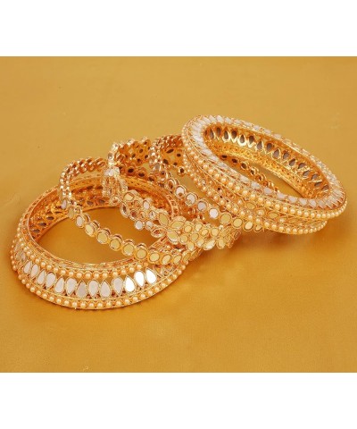 Indian Bollywood Traditional Handcrafted Faux Pearls Designer Jewelry Bangle Bracelets in Gold Tone for Women. XL - Circ 8.6 ...