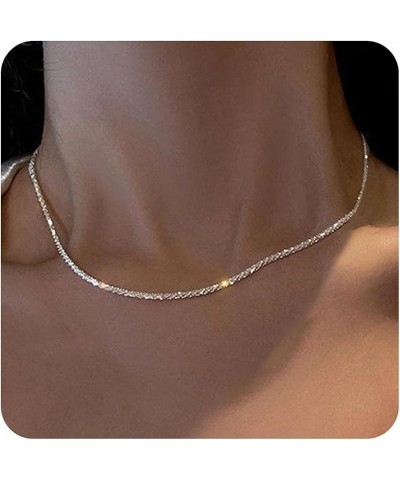 Dainty Choker Necklace for Women 18K Gold Plated Shining Dots Box Chain Sparkle Necklaces Cute Paperclip Link Herringbone Nec...