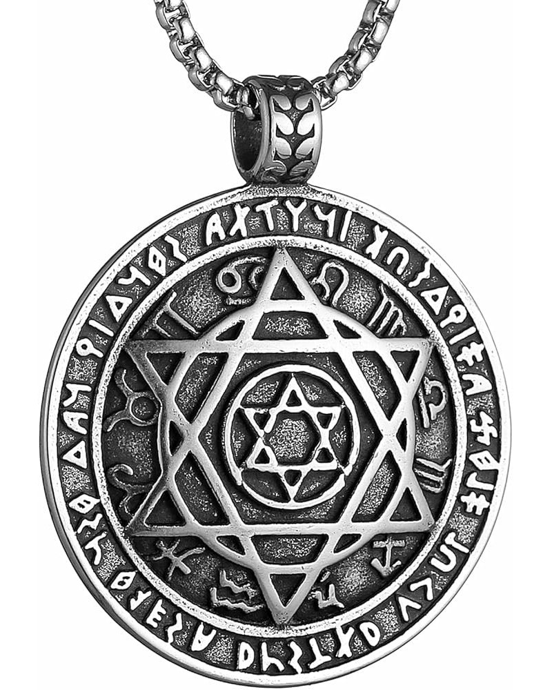 Norse Viking Amulet Necklace,All Seeing Eye Celtic Triquetra Shield Six-pointed Star Pendant Necklace Silver-6 $10.07 Necklaces