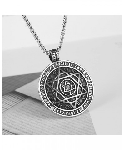 Norse Viking Amulet Necklace,All Seeing Eye Celtic Triquetra Shield Six-pointed Star Pendant Necklace Silver-6 $10.07 Necklaces