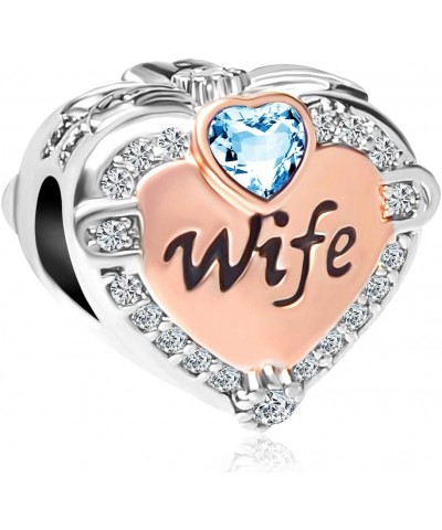 Wife Birthstone Charms Rose Gold Heart Love Birthday Valentine's Day Charm Beads Compatible with Pandora Bracelets March $7.5...