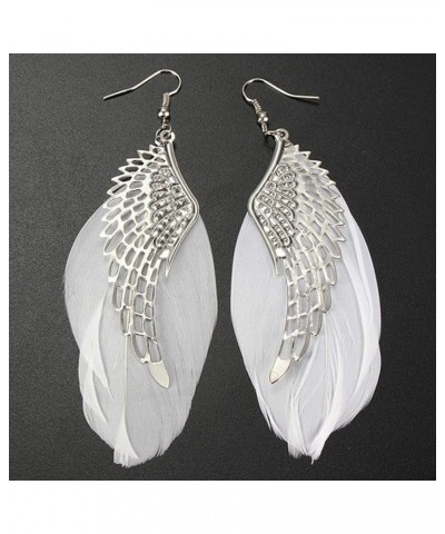 Firecolor Wings Feather Earrings Bohemian Lightweight Drop Earring for Women Wedding Jewelry,White White $3.36 Earrings