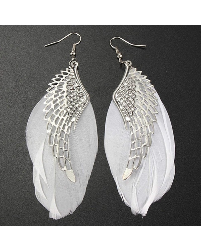 Firecolor Wings Feather Earrings Bohemian Lightweight Drop Earring for Women Wedding Jewelry,White White $3.36 Earrings