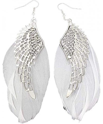 Firecolor Wings Feather Earrings Bohemian Lightweight Drop Earring for Women Wedding Jewelry,White White $3.36 Earrings