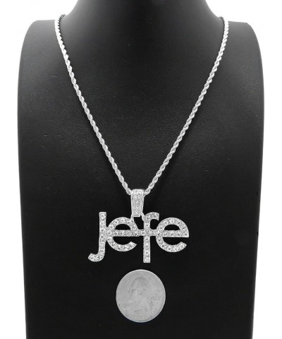 Iced Gold Silver Plated Boss Jefe Pendant & 18" 20" 24" Cuban/Rope/Box Chain Hip Hop Jewelry Necklace (SILVER) 24" ROPE CHAIN...