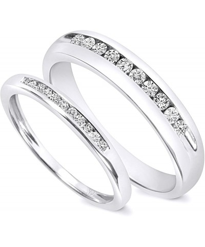 White Natural Diamond His and Hers Wedding Band Set in 10K White Gold (0.33 Cttw) Men Size - 6 Women Size - 6 $241.50 Others