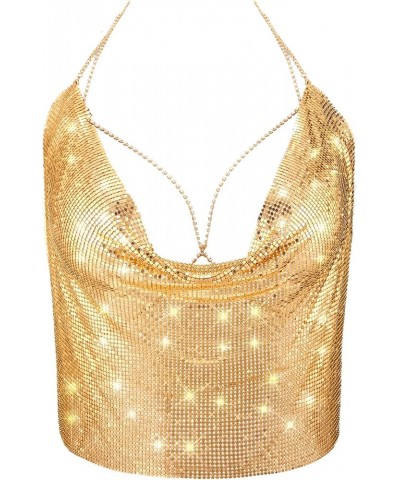 Women Tank Top Shiny Body Chain Crystal Set Sequins Neck Chain Bikini with Nipple Pasties Double Sided Tape Gold $11.96 Body ...