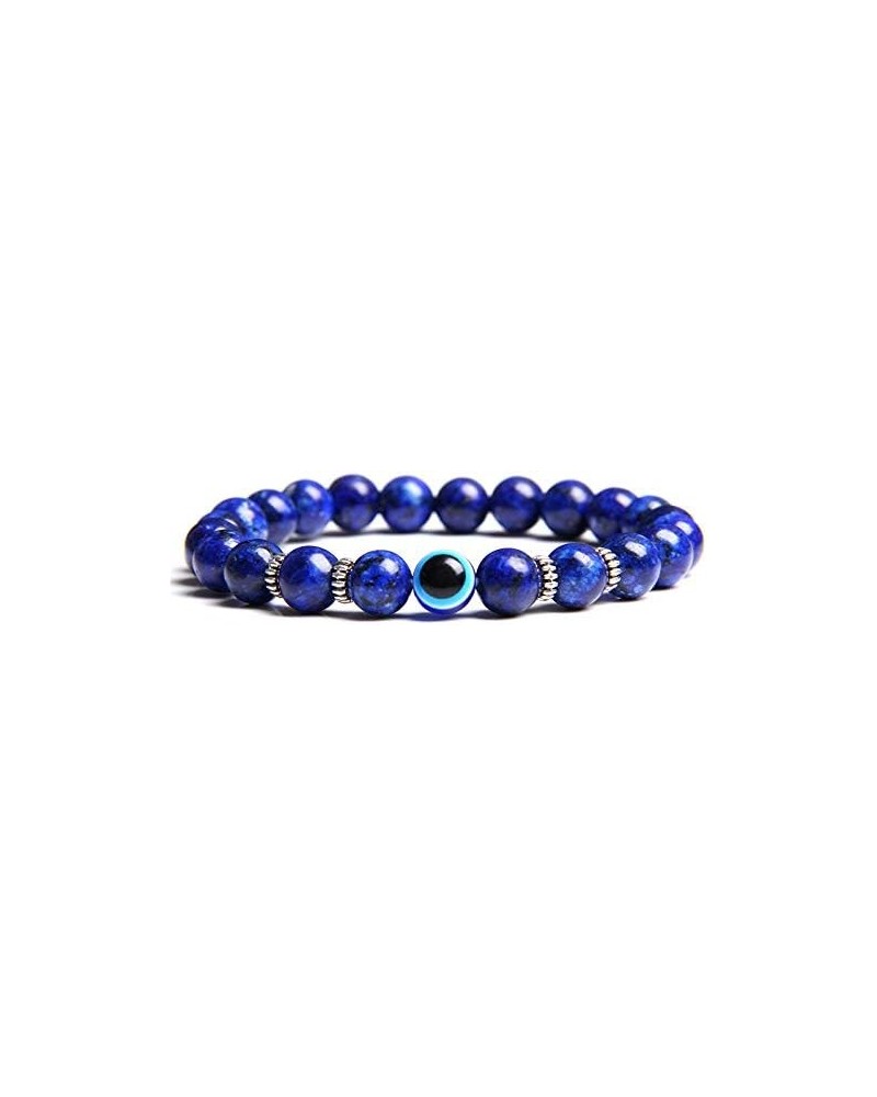 Turkish Lucky Evil Eye Bracelets For Women Men 8MM 6MM Natural Stone Beads Bracelet Handmade Blue Demon Eye Jewelry 19cm Jade...