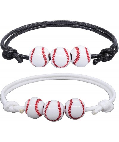 Baseball Bracelet, Basketball Charm Bracelet Soccer Beads Bracelet Adjustable Ball Sport Bracelet Baseball Cord Braided Brace...