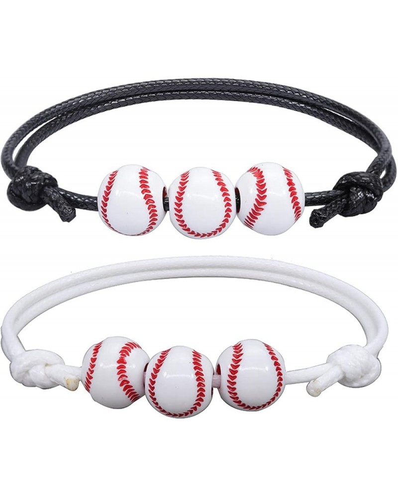 Baseball Bracelet, Basketball Charm Bracelet Soccer Beads Bracelet Adjustable Ball Sport Bracelet Baseball Cord Braided Brace...