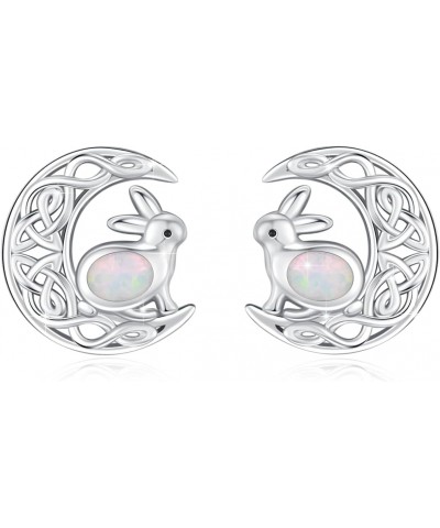 Celtic Earrings for Women 925 Sterling Silver Easter Bunny Studs Earrings Opal Rabbit Earrings Irish Jewelry Gifts for Women ...