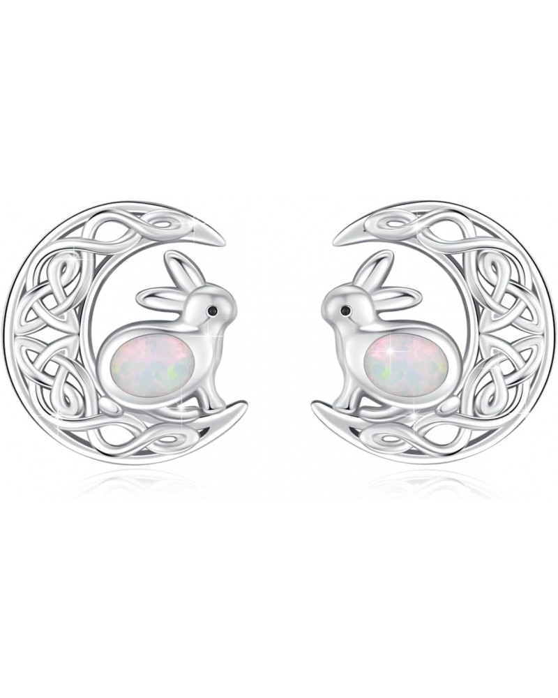 Celtic Earrings for Women 925 Sterling Silver Easter Bunny Studs Earrings Opal Rabbit Earrings Irish Jewelry Gifts for Women ...